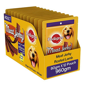 Pedigree Roasted Lamb Meat Jerky Adult Dry Dog Treat 12 Pouches (12 x 80g)