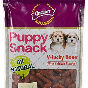 Gnawlers Puppy Snacks V-Lucky Bone Chicken Flavour Dry Dog Treat - 270gm (2 Pack)