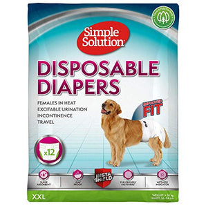 Simple Solution True Fit Disposable Dog Diapers for Female Dogs, XXL Size 56-94cm Waist (12 Pack)