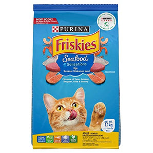 Purina Friskies Seafood Sensations Tuna Salmon Whitefish Crab & Shrimp Flavours Adult Dry Cat Food - 1.1kg